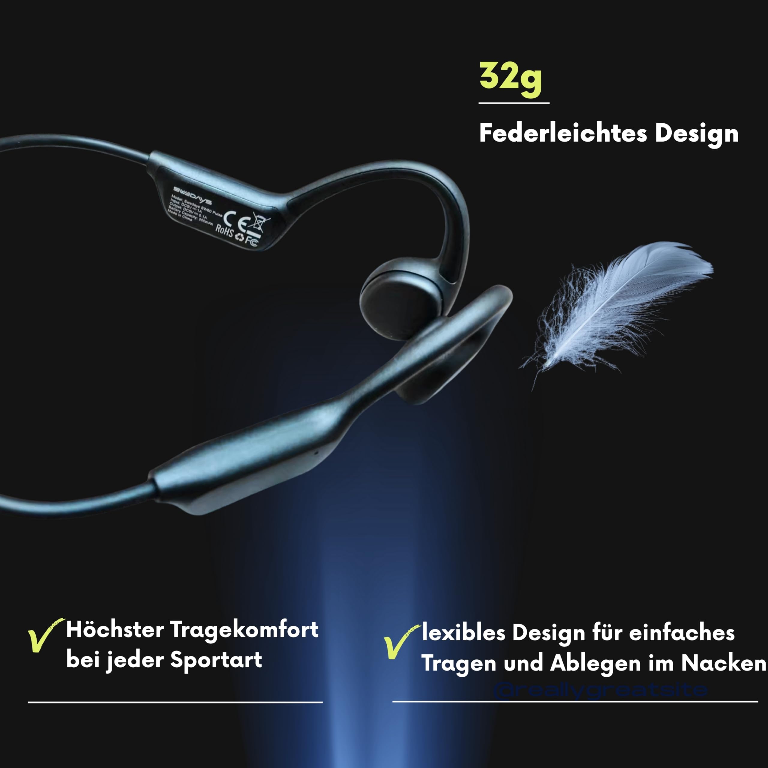 Knochenschall Kopfhörer Schwimmen, Open-Ear kopfhörer Bluetooth 5.4, IP68 Wasserdicht, 32GB Interner Speicher MP3 Player mit Mikrofon,10 Std Spielzeit für Laufen,Radfahren & Gym