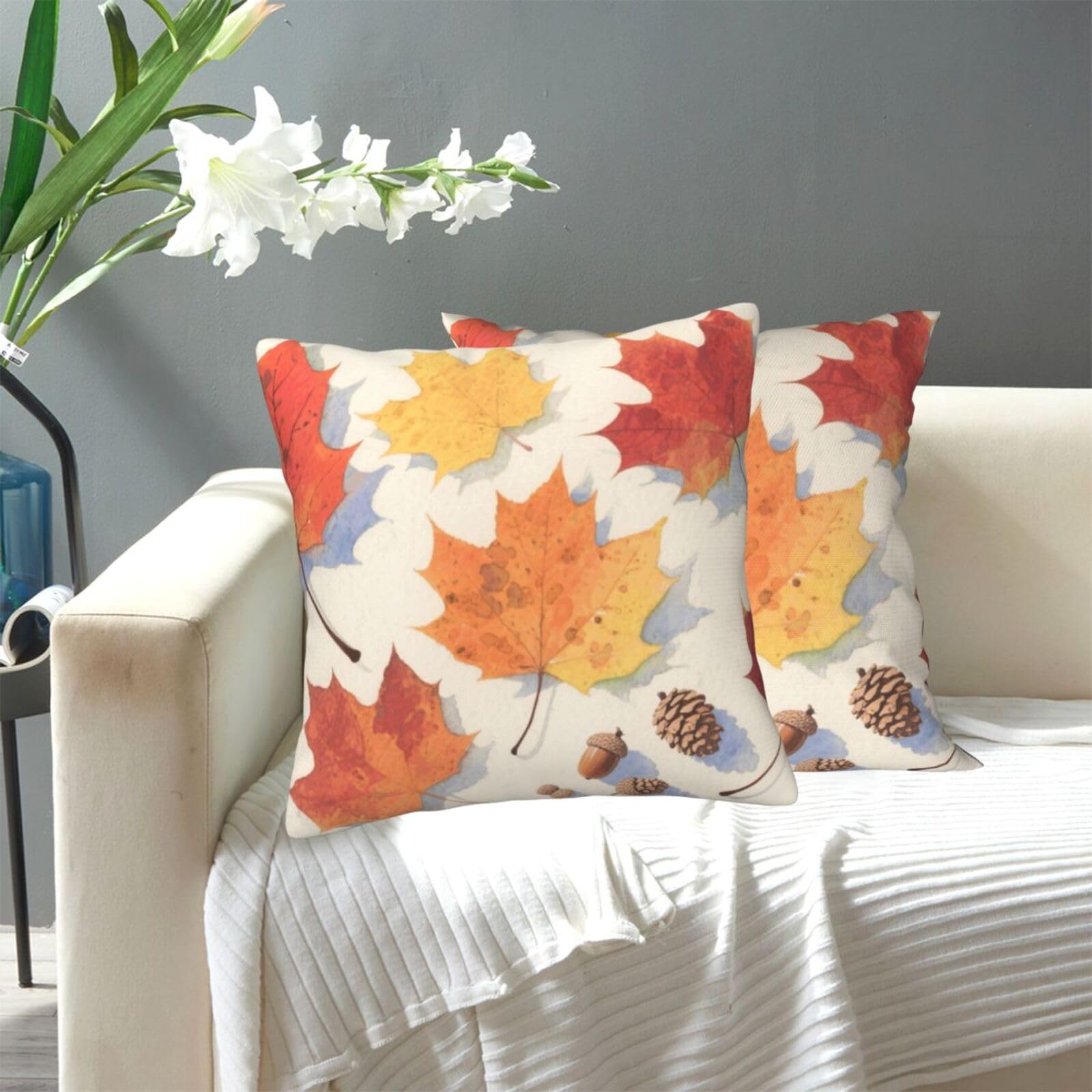 FekiLoot Decorative Throw Pillow Covers Modern Farmhouse Pillowcase Double Sided Cozy Cushion Cover for Sofa Couch Bed 16"X16" Watercolor Autumn Maple Leaf
