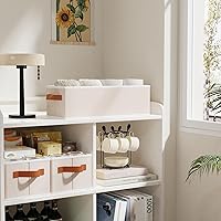 Vista 3 de Contenedor de almacenamiento, cesta plegable de lino para ropa, contenedor de almacenamiento con asas dobles para dormitorio, beige, 15 x 6 x 5