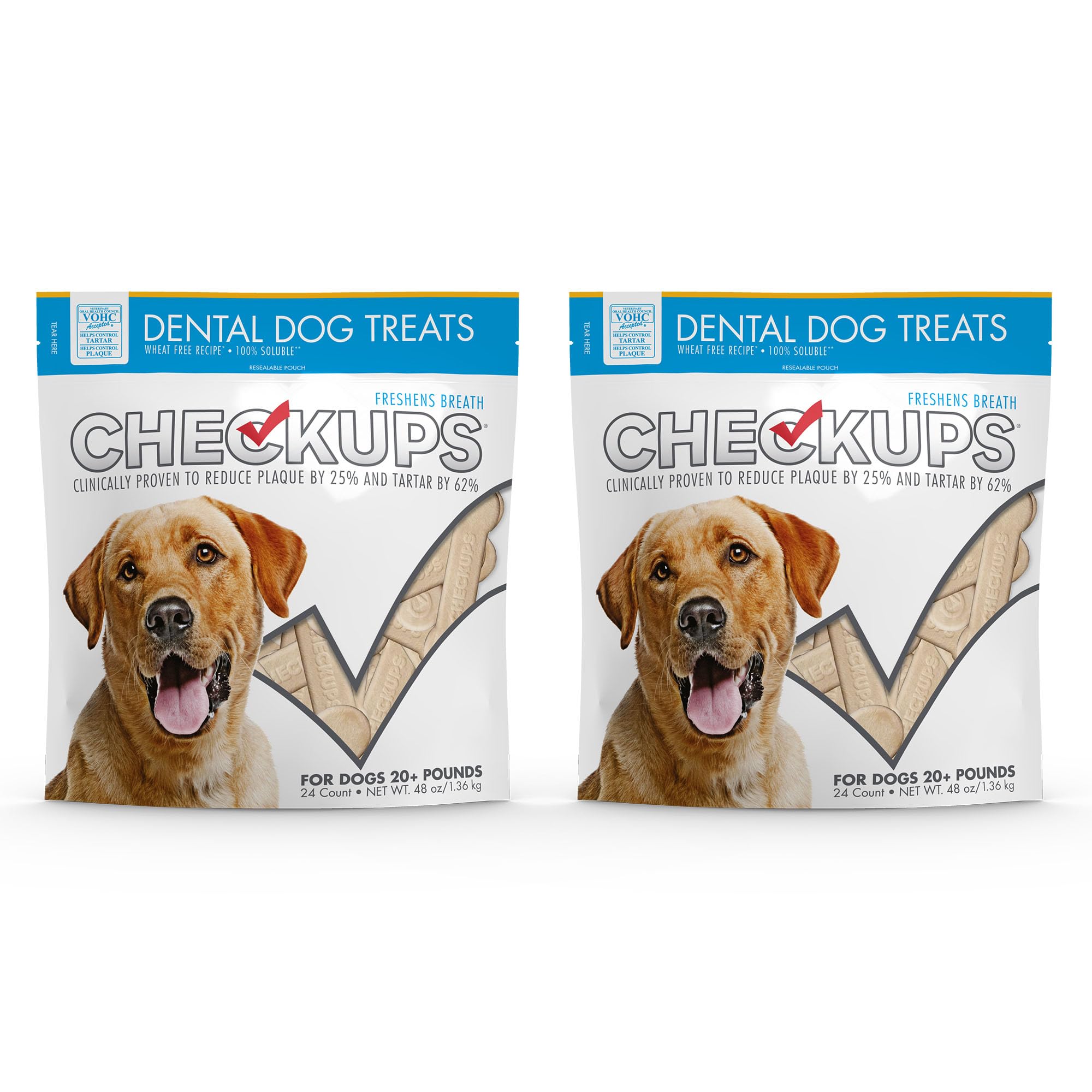 Checkups Dental Dog Treats for Oral Care Fresh Breath Plaque Control - 24 Treats 48 oz 2 Pack