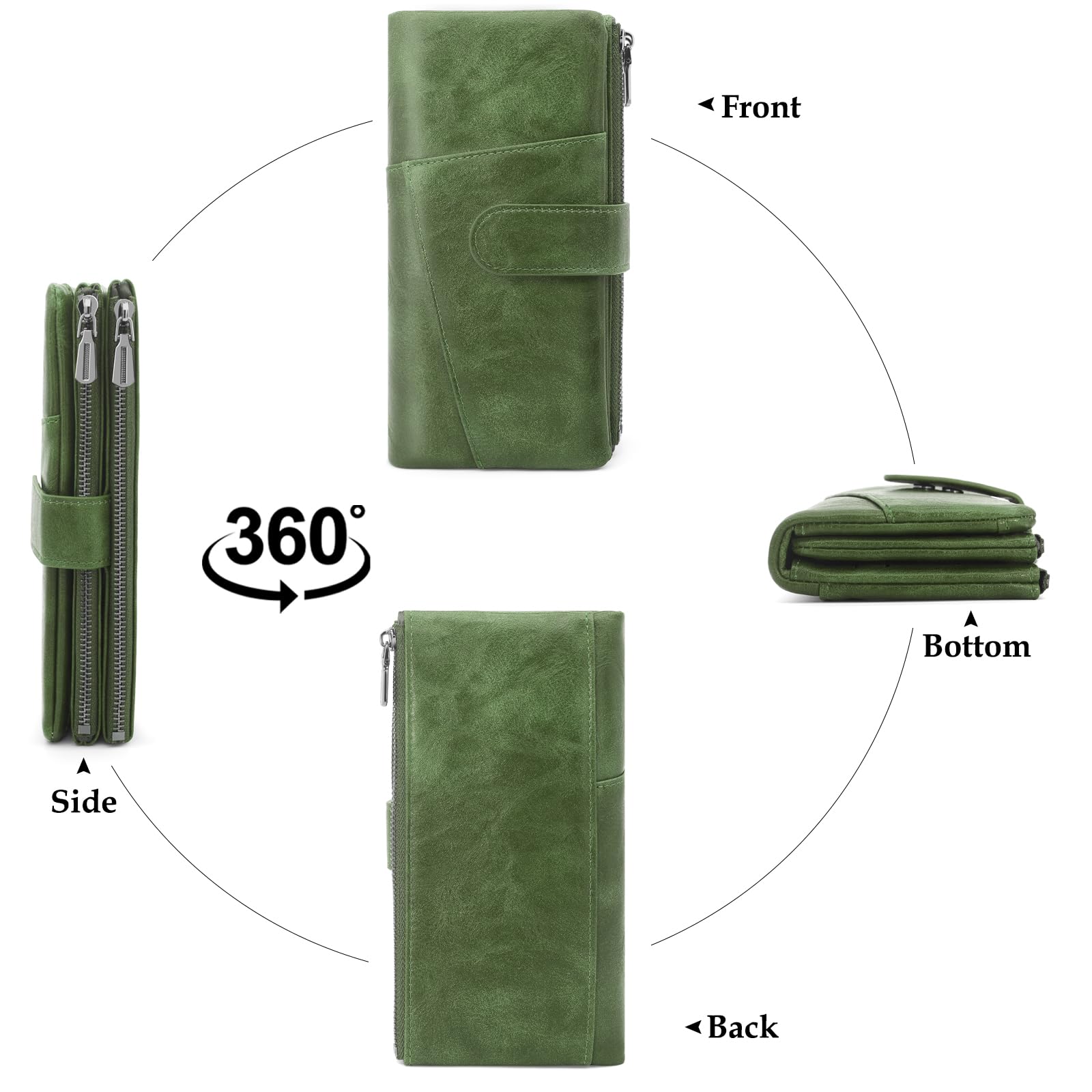 REETEE Portafoglio Donna Grande Portafoglio in Pelle PU Blocco RFID Lungo Portafogli da Donna Cerniera Grand Portamonete e 23 Porta Credito Carte Molti Scomparti (verde)
