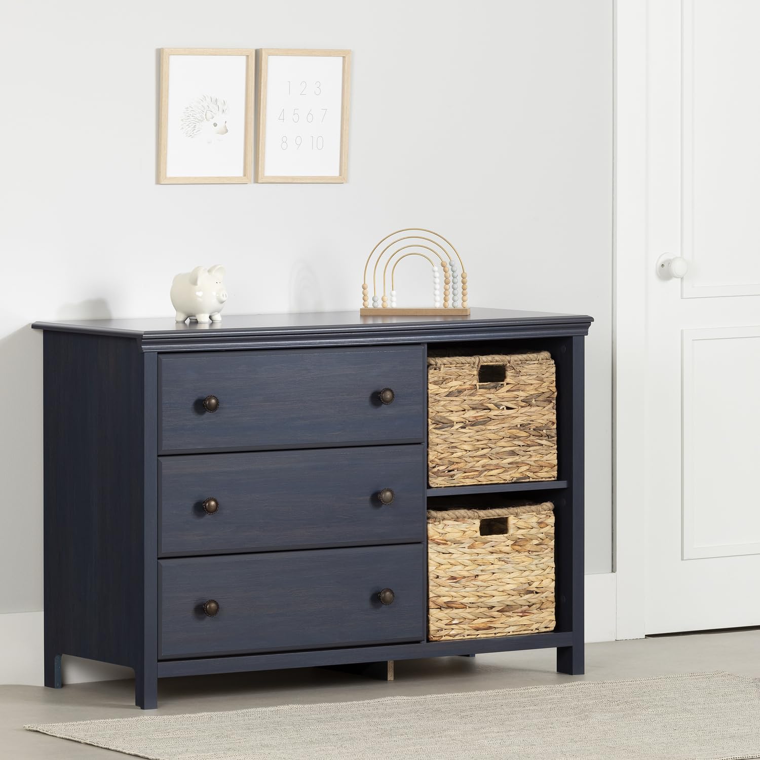 South Shore Cotton Candy 3-Drawer Dresser with Baskets-Blueberry