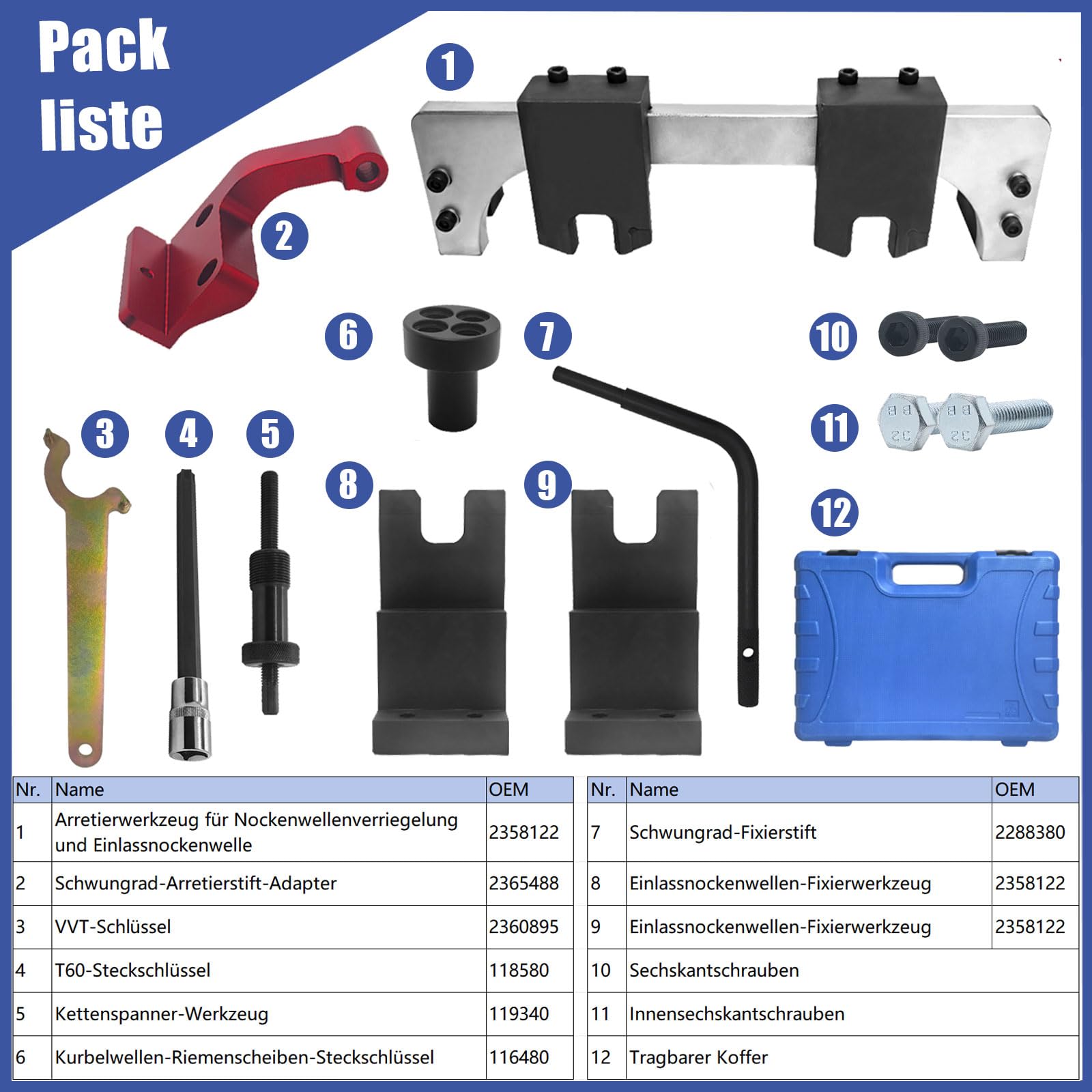 Zahnriemen Werkzeug,Nockenwellen-Ausrichtungswerkzeug,Motor Einstellwerkzeug Set mit T60-Zylinderkopfschrauben-Entfernungsnuss Vanos für B38 B46 B48 F20 F45 F46 F48 F55 F56