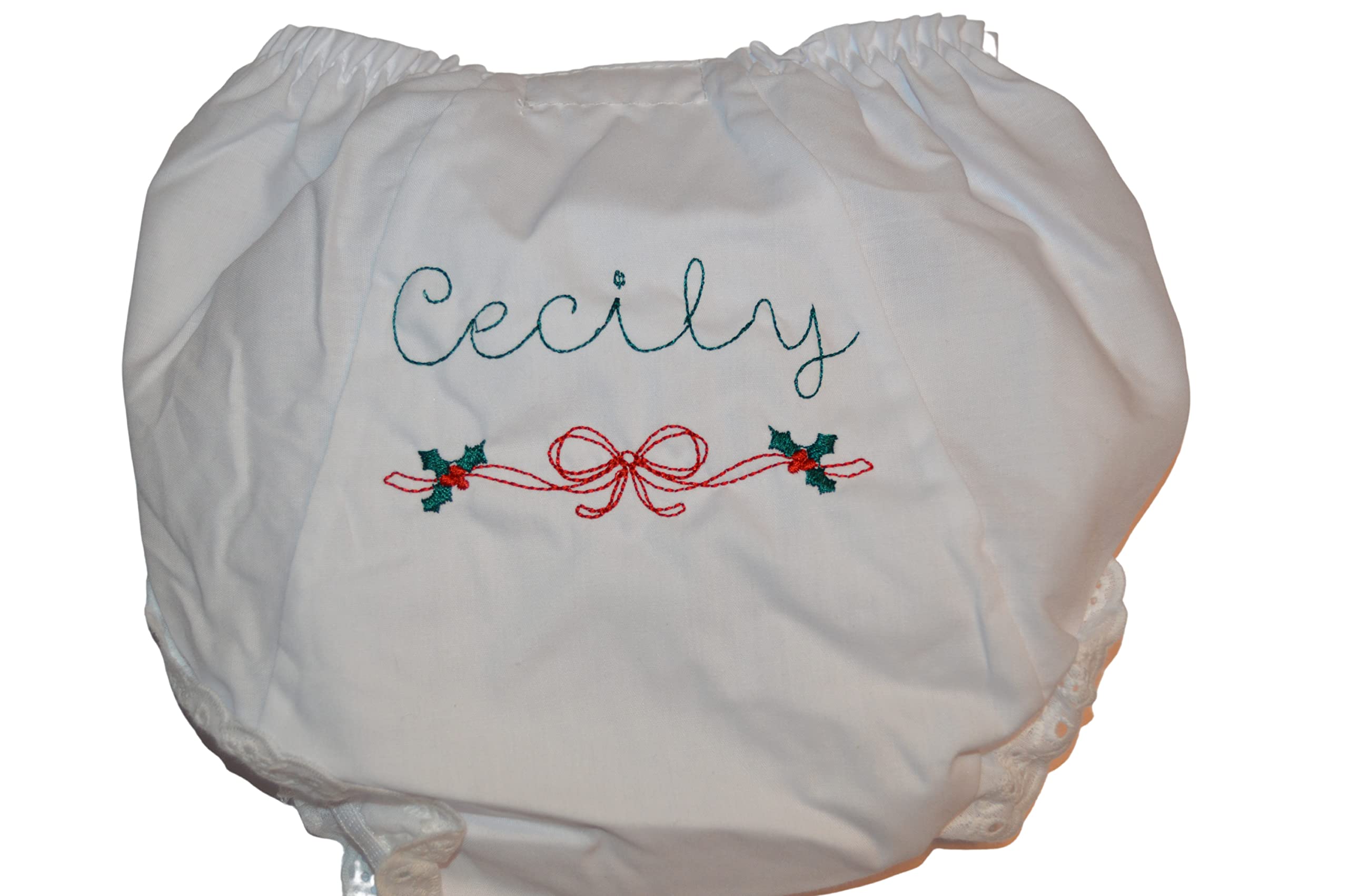 Personalized Christmas Baby Bloomers, Baby Diaper Cover with Holly and embroidered name, Christmas Baby Bloomers