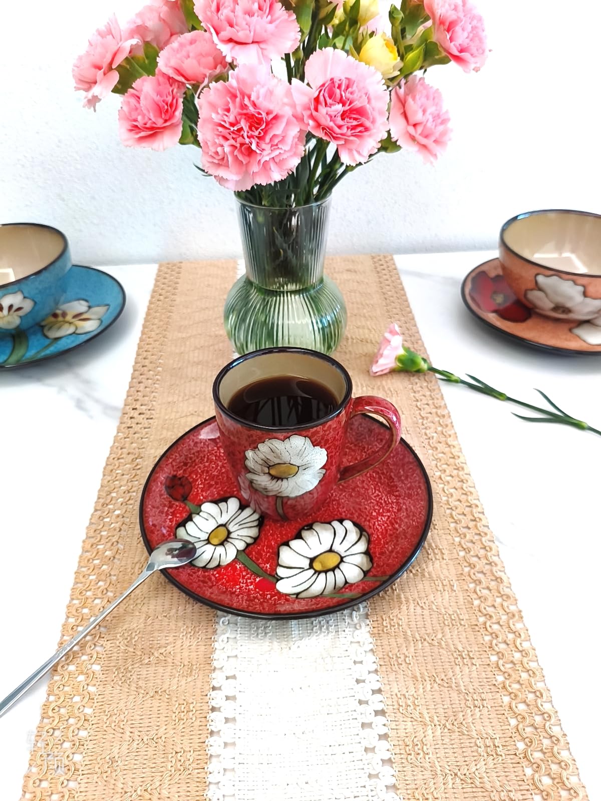 Tasse à cappuccino en céramique de 355 ml, passe au micro-ondes et au lave-vaisselle, parfaite pour le thé, expresso, latte – Tasses en porcelaine pour cuisine ou café (rouge, bleu, vert, rose)