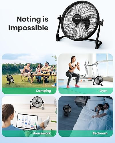 Miniatura 5 de Ventilador portátil de 14 pulgadas, funciona con pilas, ventilador de piso recargable, ventilador de campamento inalámbrico de alta velocidad, carga
