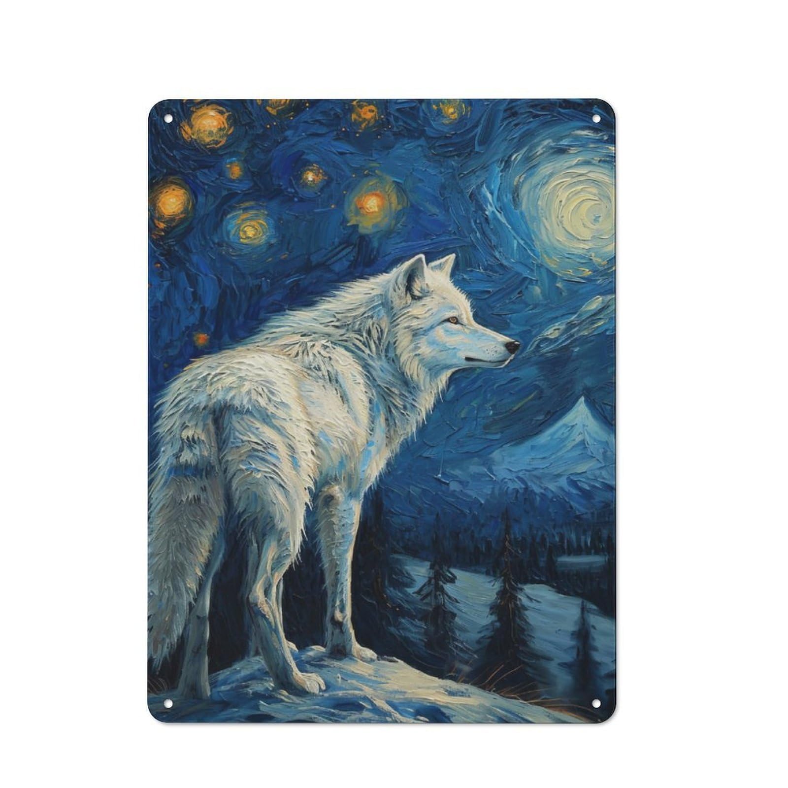 Junmoney Starlit White Wolf Shed Style Shed Metal Sign 40X30cm, Shed Wall Decor For Shed, Garden Room, Porch Or Garage