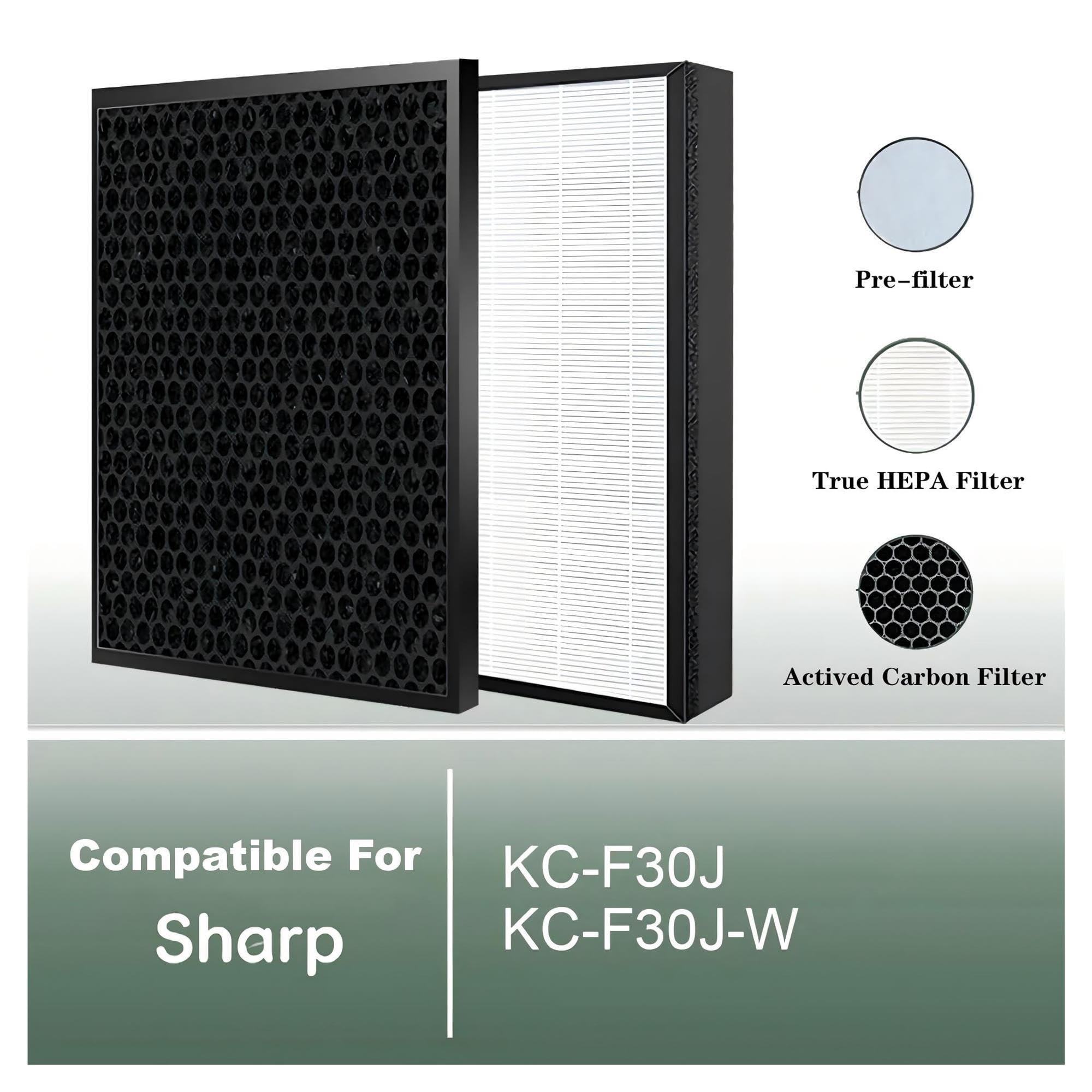 Filtro De Carbón HEPA De Repuesto FZ-F30HFE FZ-F30DFE, For KC-F30J | Compatible con purificador de aire Sharp KC-F30J KC-F30J-W, alta eficiencia, bajo nivel de ruido(1 SET and Humidifier)