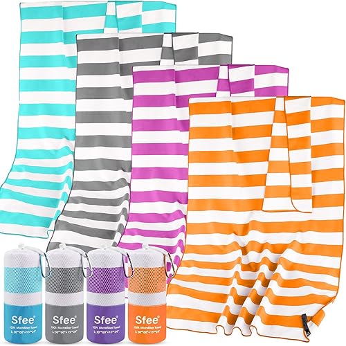 Sfee Toalla de playa de microfibra 2 en 1, toalla de secado rápido, toalla de viaje, toalla de camping, toalla súper absorbente, compacta, ligera,
