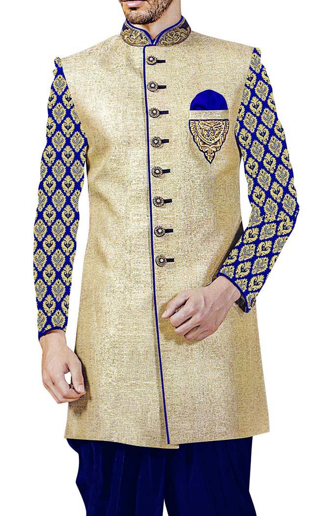 INMONARCH Mens Indian Wedding Clothes Beige Indowestern Wedding Sherwani IN11771