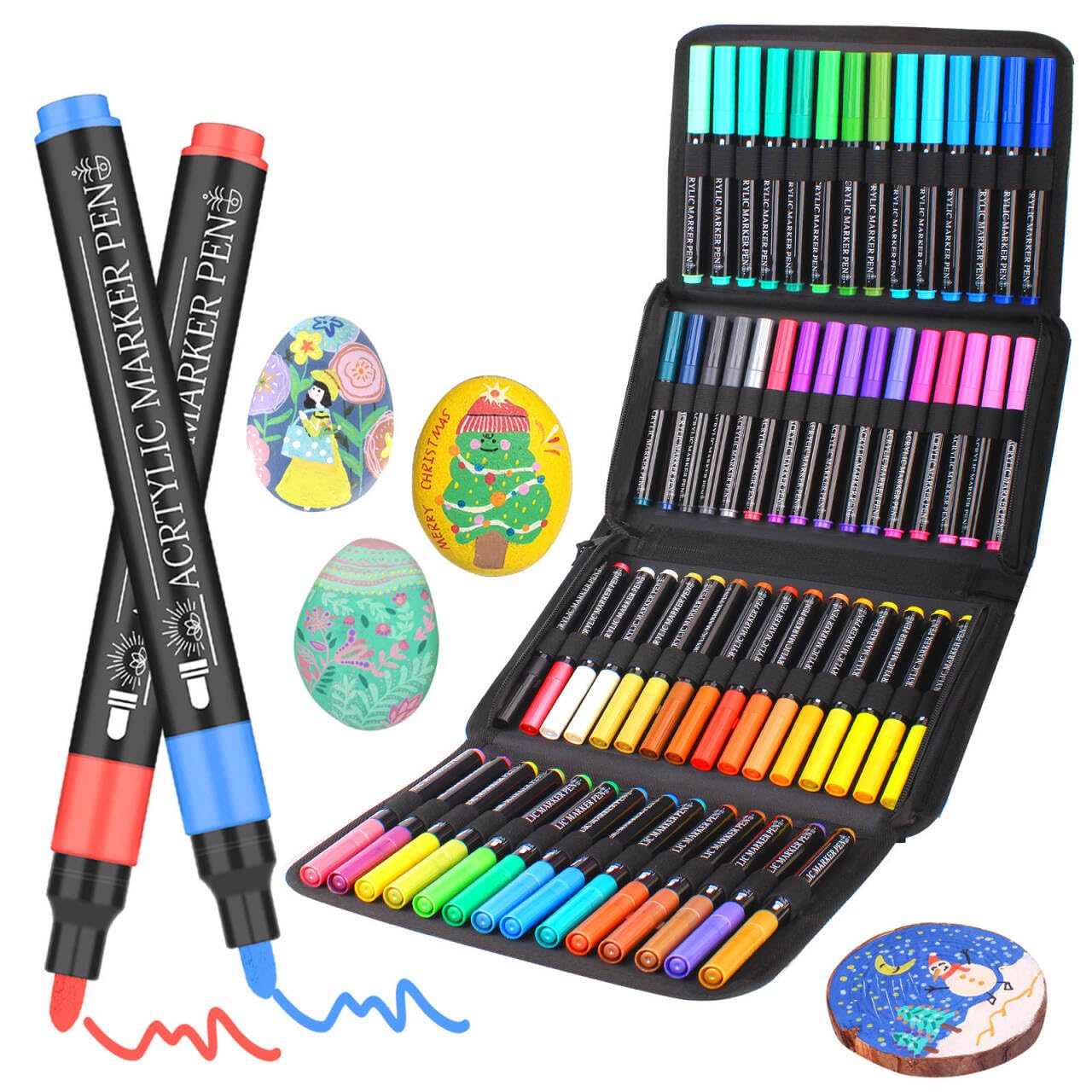 60 Rotuladores Acrílicos con Estuche – Marcadores Acrílicos para Pintar en Piedra, Vidrio, Madera y Más – Rotuladores Acrílicos de Punta Fina y Secado Rápido – Ideales para Proyectos Creativos