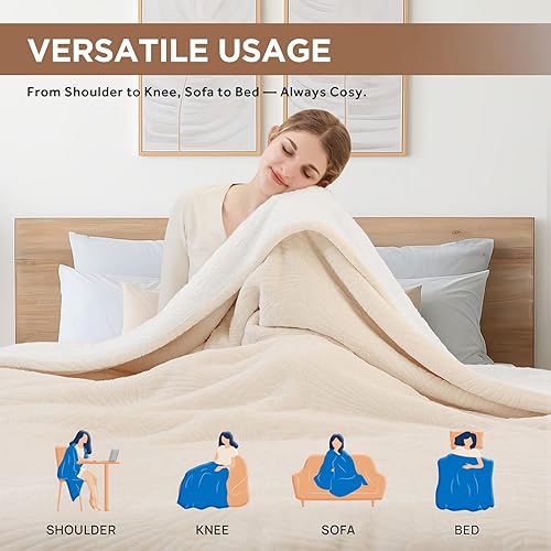 Miniatura 8 de Westinghouse Manta eléctrica tamaño Queen, manta térmica de piel sintética con doble control, 10 niveles de calefacción y ajustes de 1 a 12 horas,