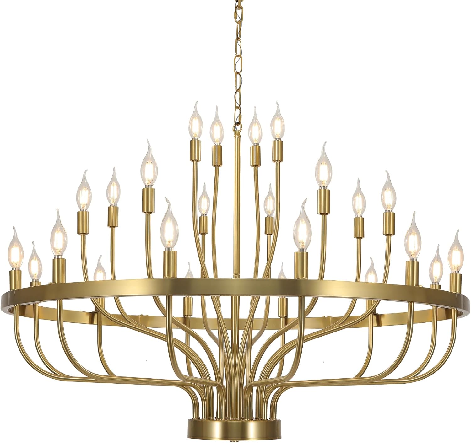 Gold Chandelier 24 Light Large Chandelier for High Ceilings, Farmhouse Wagon Wheel 39in 3-Tier for Dining Room, Hallway, Living Room, Foyer