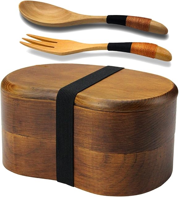 AOOSY Bento Lunch Box,Kids Lunch Box,Japanese Bento Box for Adults Sandwich Lunch Containers Sushi Box 2-tier Wood Bento Boxes with Fork Spoon for Office School Hiking Camping