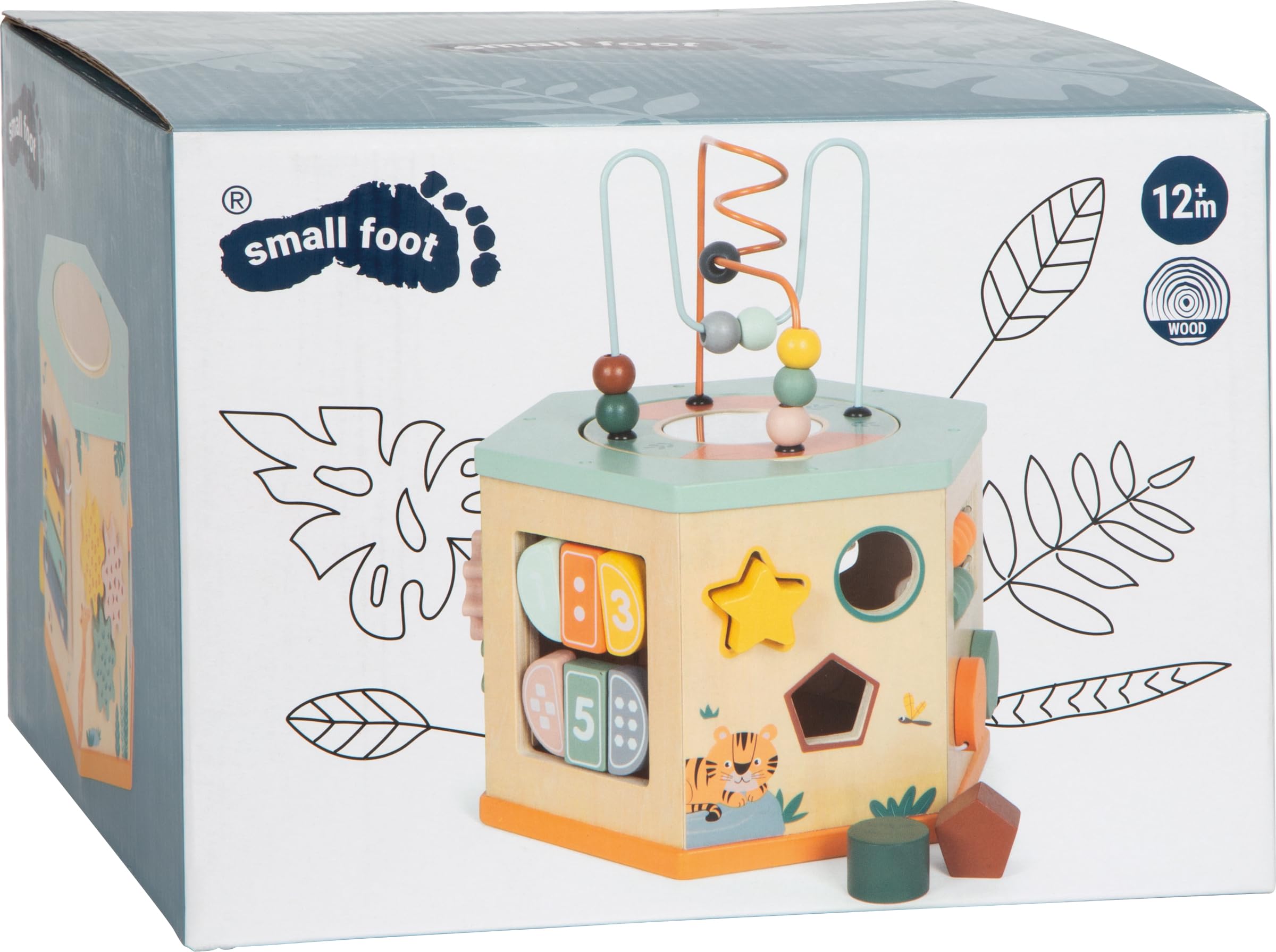 Small Foot Motorikwürfel „Safari“ aus Holz, Motorikspielzeug mit 7 Seiten, Lernspielzeug für Kinder ab 1 Jahr, 12641