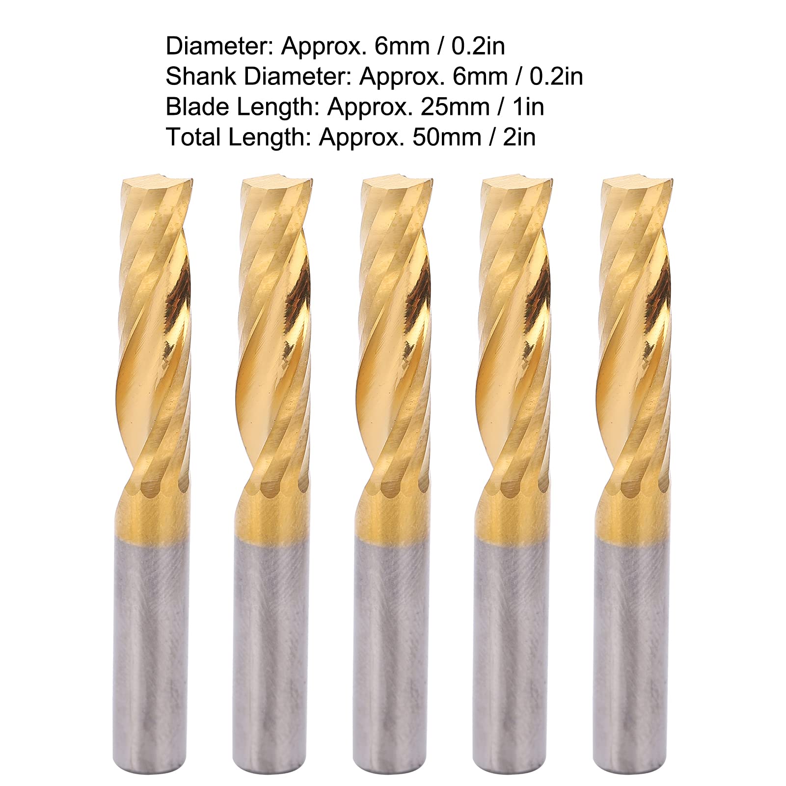 Marhynchus Fresa a Spirale Set di Frese CNC in Acciaio Ad Alta velocità 5 Pezzi 6mm X 25mm X 50mm Punte per Router Placcate in Titanio per Utenti di Fresatura e Scanalatura CNC