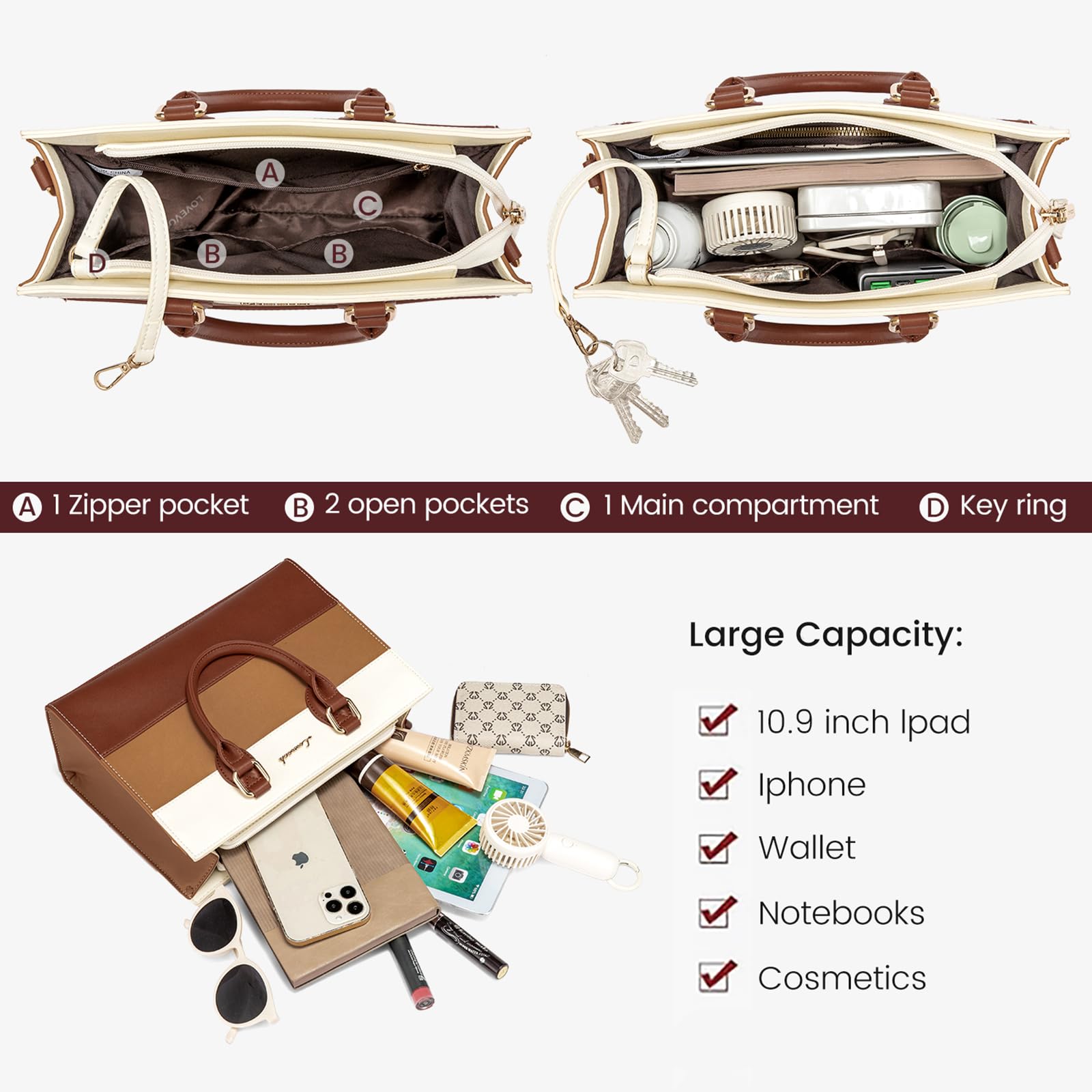 LOVEVOOK Purses for Women, Fashion Handbags for Women, Tote Bag PU Leather Shoulder Bag Top Handle Satchel for Lady