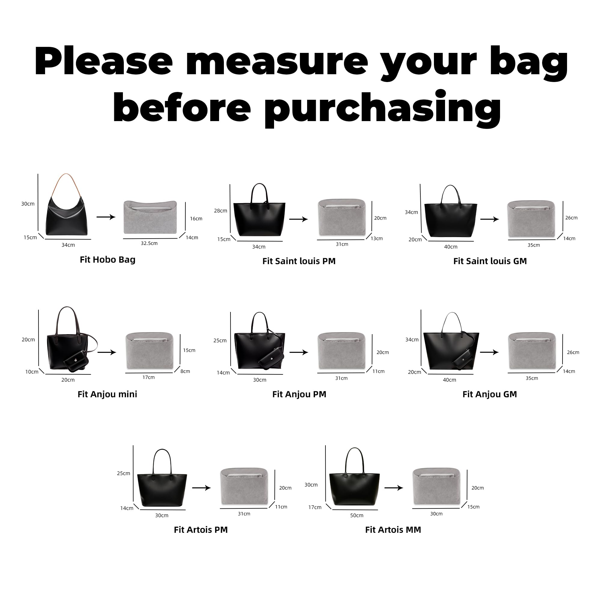 DGAZ Leichter Handtaschen Organizer für Gyard Bohème Hobo, Gris Mouette