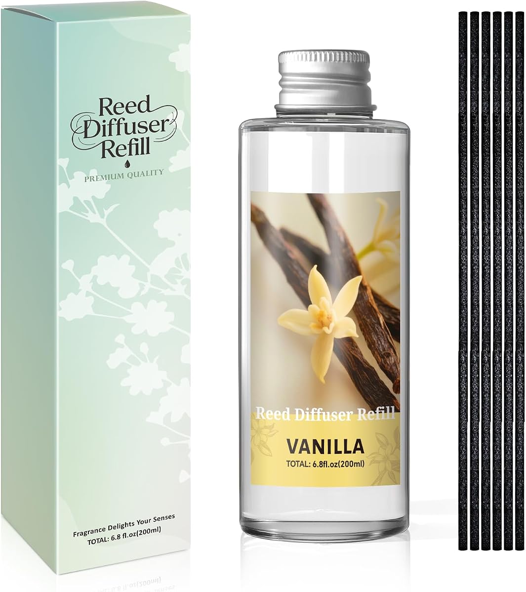 Reed Diffuser Oil Refill, Vanilla Diffuser Oil 6.76 Fl Oz | Natural Scented Essential Oil Refill Long Lasting Summer Home Fragrance for Room Spa Aromatherapy Bathroom Home Hotel Decor