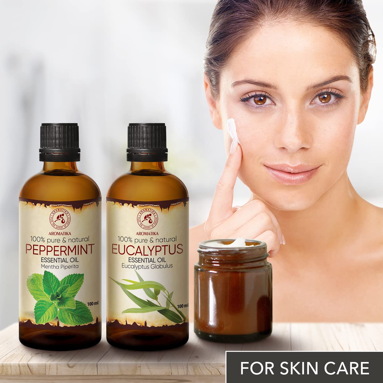 Huile Essentielle Menthe Poivrée 100ml et Huile Essentielle Eucalyptus 100ml - Kit Huiles Essentielles Aromathérapie pour le Diffuseurs - Huiles de Bain