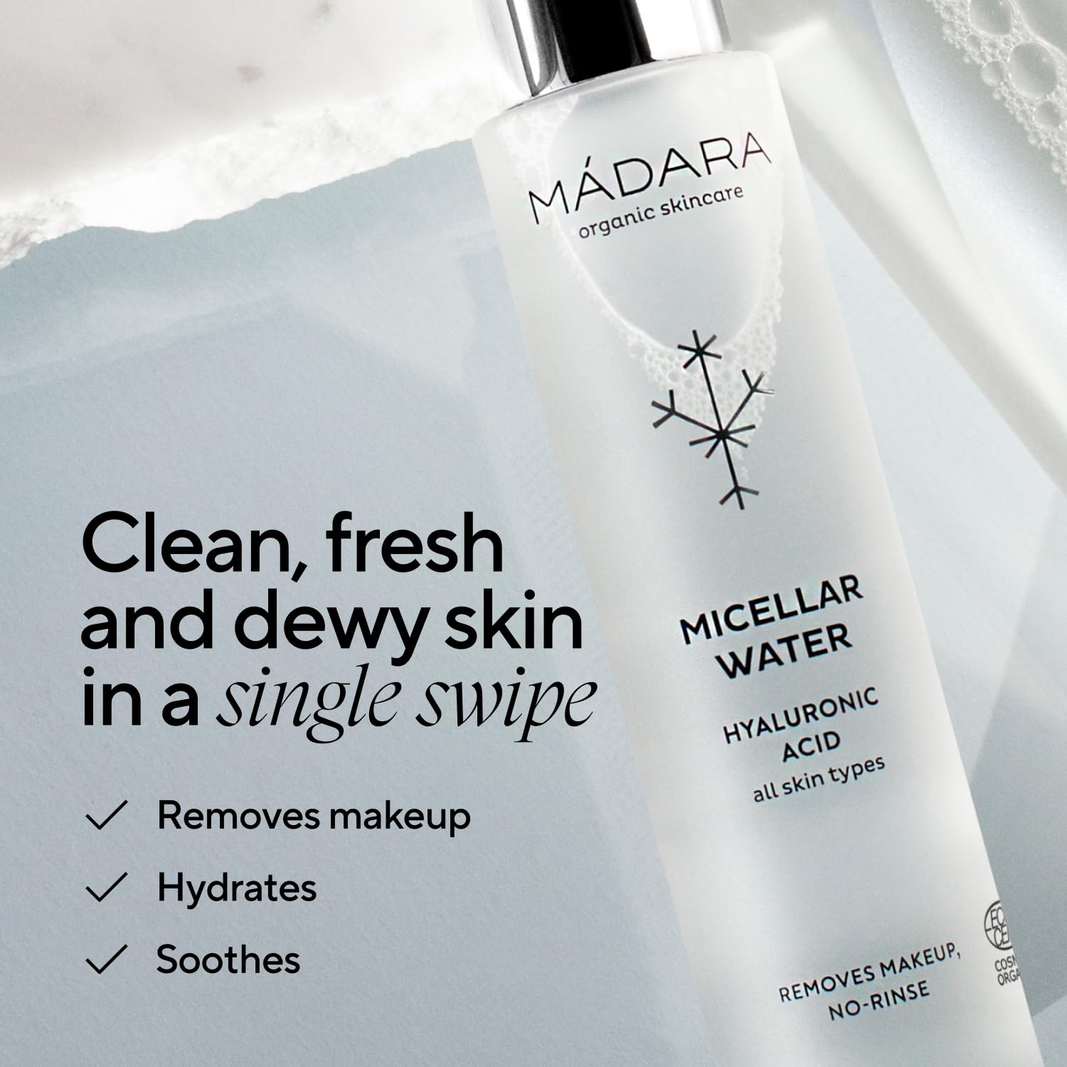 MÁDARA Organic Skincare | Acqua micellare - 400 ml, detergente senza risciacquo, formulato con acido ialuronico, succo di aloe vera ed estratto di radice di peonia, vegano, certificato Ecocert