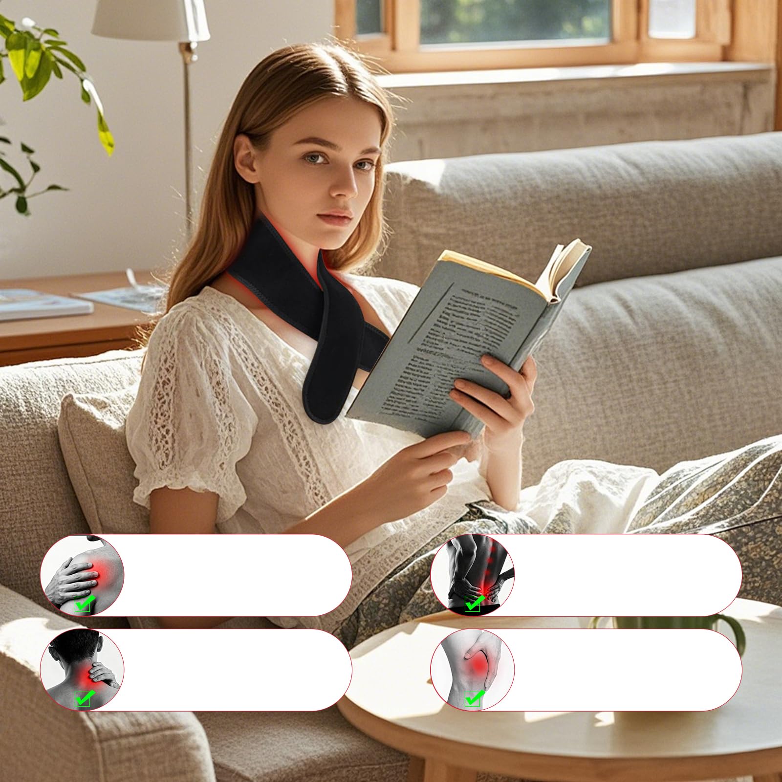 Rotlicht-Gürtel für Nacken,4 Helligkeitsstufen,Duale Wellenlaengen 660nm & 850nm Infrarotlampe,4 Modi für für Körper, Arm, Handgelenk, Knöchel