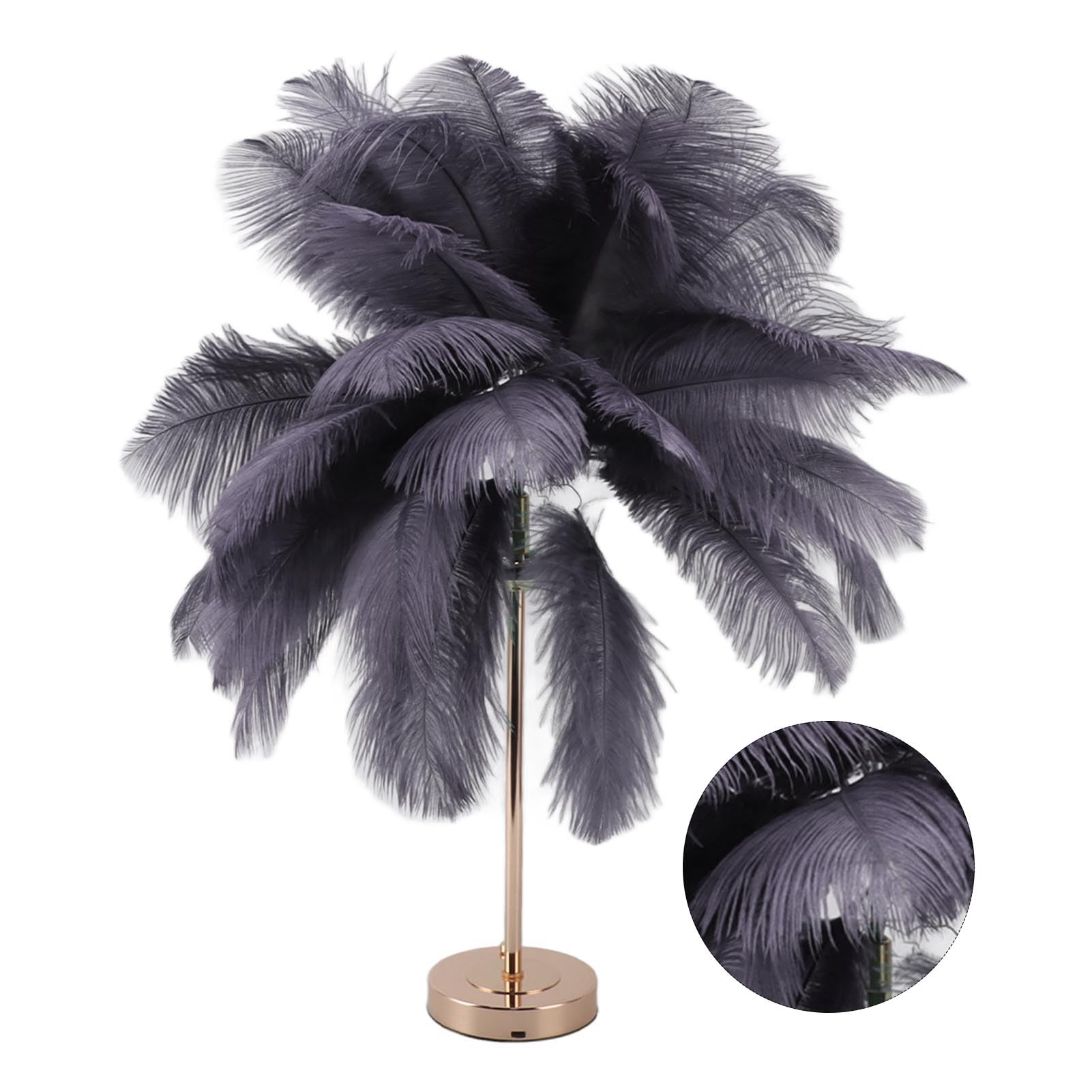 Topiky Lámparas de Mesa Inalámbricas, Luz de Escritorio con Control Táctil, Lámpara de Noche LED con Linterna Recargable, Luz Nocturna de Plumas de Avestruz, Lámpara de Dormitorio (Gris)