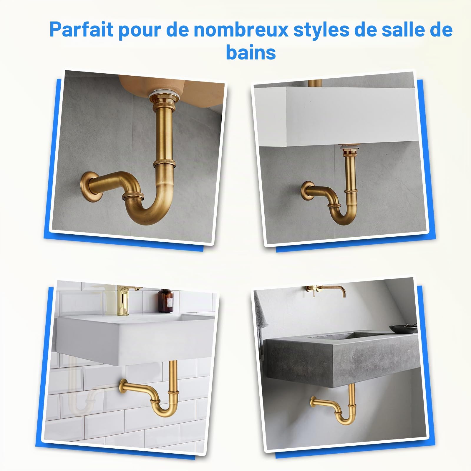 Siphon en P en acier inoxydable et vidage pop-up en laiton, 3,2 cm x 32 mm, universel pour lavabo de salle de bain et lavabo avec trop-plein, siphon anti-odeurs réglable en hauteur, finition