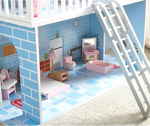 Miniatura 4 de Casa Barbie, casa de muñecas con escaleras y accesorios, regalo para niños (azul)