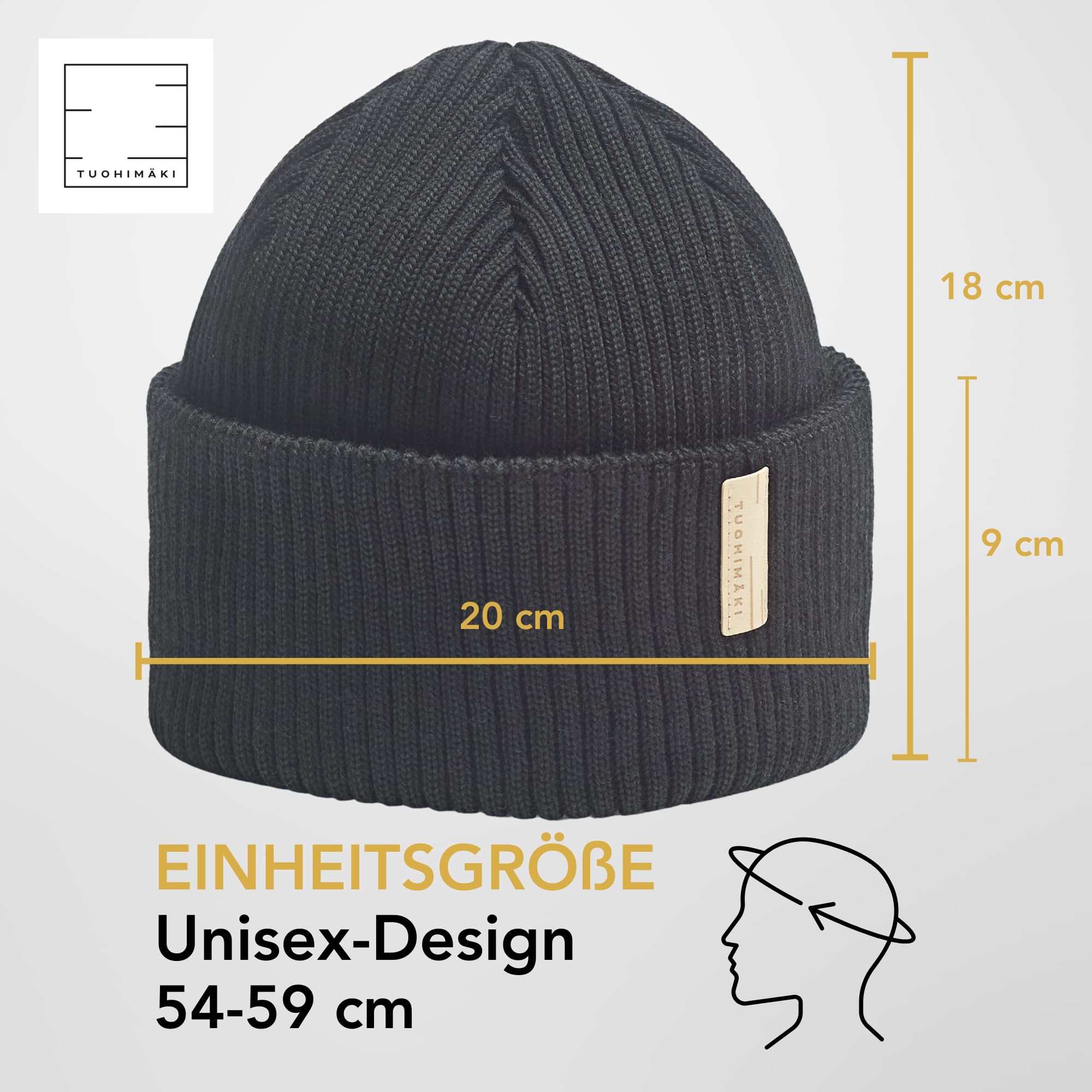 Fisherman Beanie für Herren und Damen, Merino Mütze aus 100% Merinowolle, Fischermütze Docker Mütze eng anliegend, temperaturregulierend, Made in Finland, Farben Schwarz, Rot, Beige