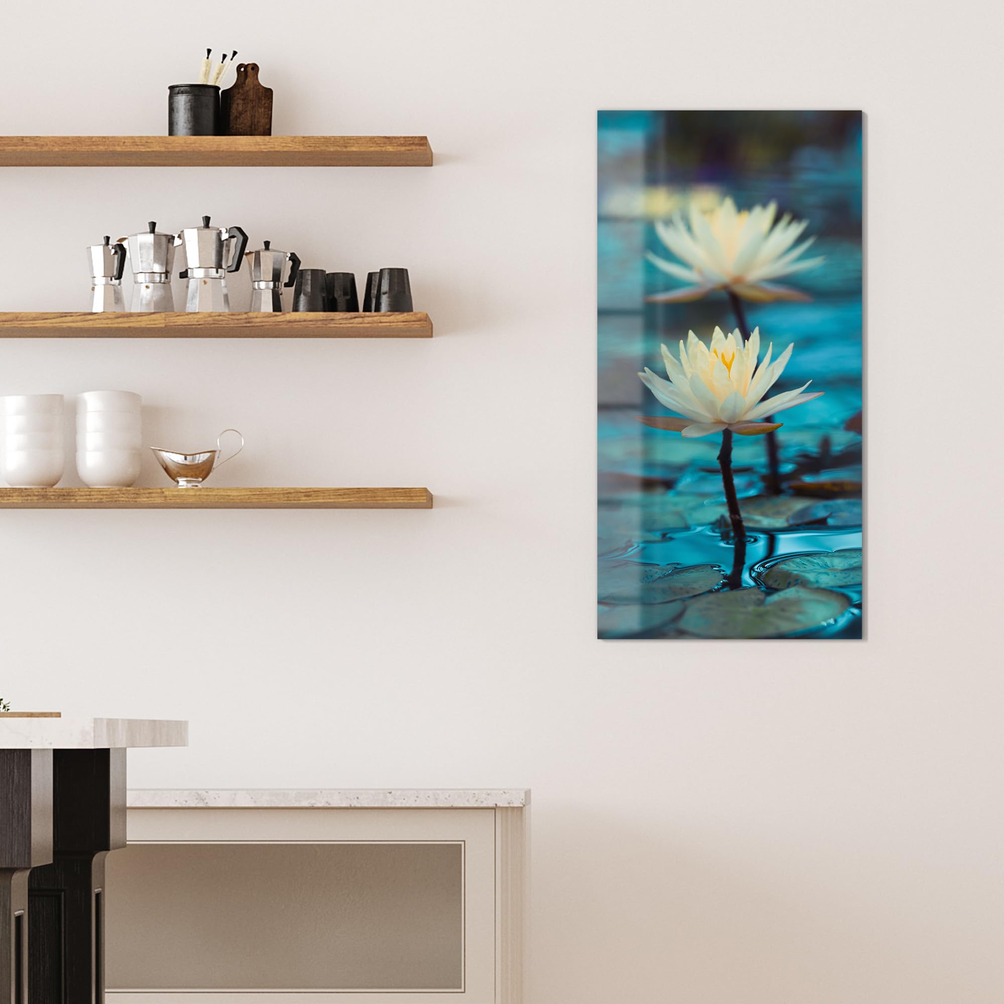 DEQORI Szklana tablica magnetyczna | wymiary 50 x 100 cm | motyw "seria lilii wodnych" | tablica memo ze szkła | tablica magnetyczna z magnesami, długopisem i chusteczką do kuchni i biura | tablica