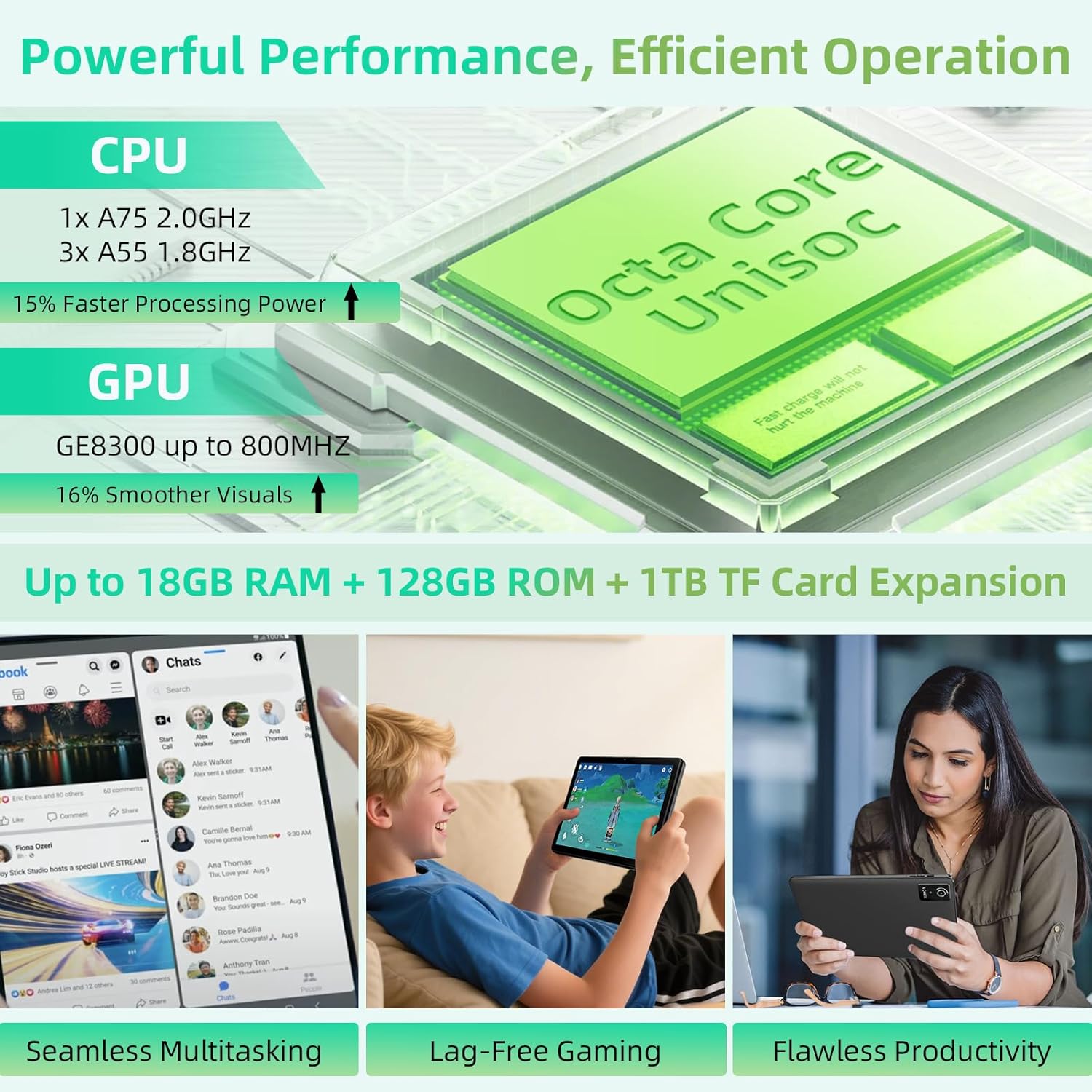 Tablet 10 inch Android 15 Tablets, 18GB RAM 128GB ROM 1TB Expand, Octa-Core Processor, 1280x800 IPS Widevine L1, WiFi 6, 8MP+5MP Dual Camera, BT5.4, 6000mAh, GPS - Image 4