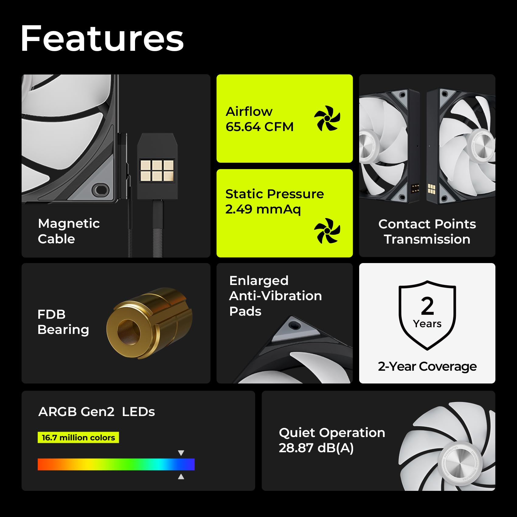 TRYX ROTA SL ARGB 120mm Case Fan 3in1 Contact Connection with Magnetic Cable Gen2 ARGB Light Quiet PC Case Fan