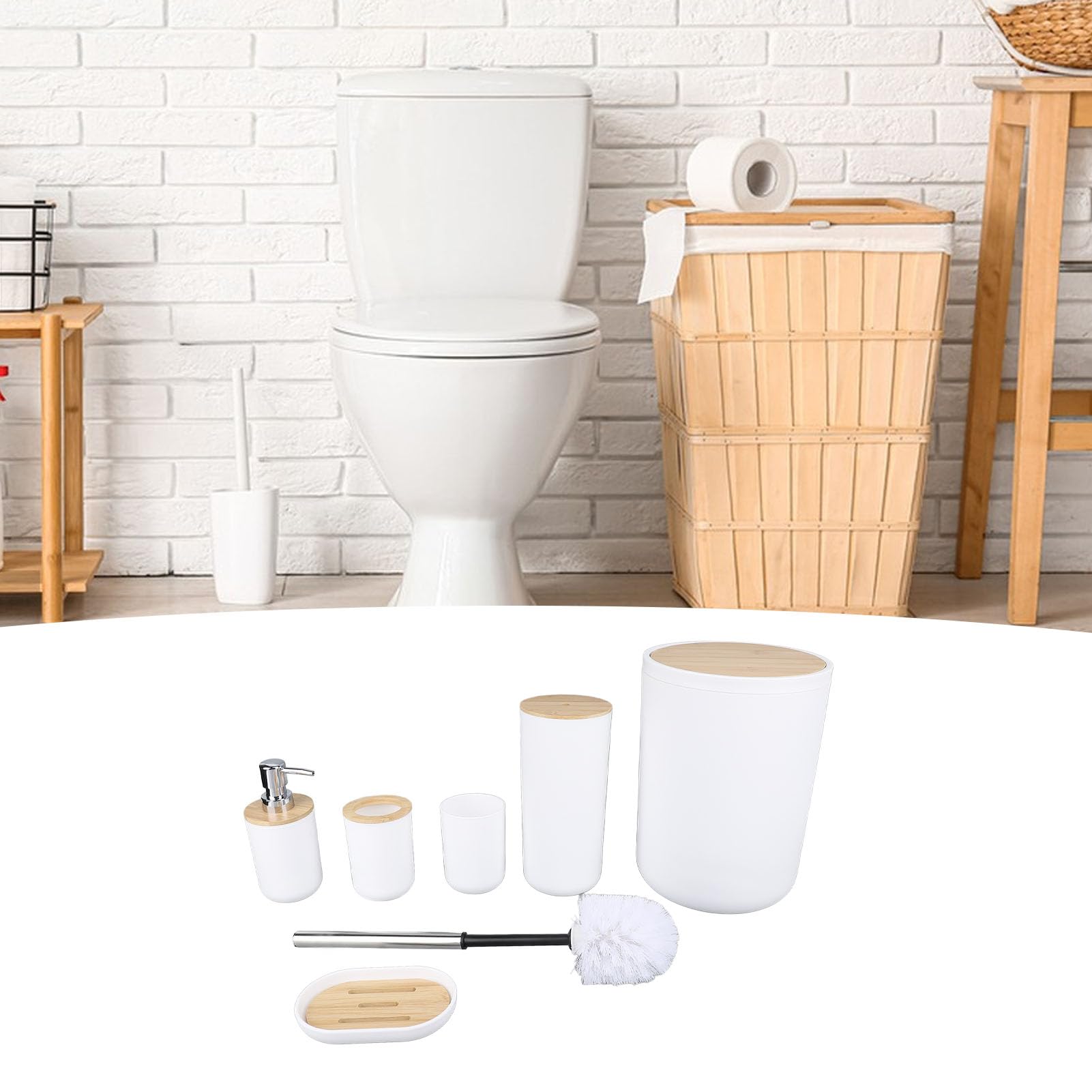 6pcs Accesorios de baño, PP Basura Puede jabón dispensador de jabón Plato de Cepillo de Dientes Tope brochador para el Cepillo para el Inodoro para el hogar inauguramiento