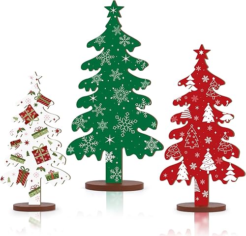 3 letreros de madera para árbol de Navidad, decoración de mesa de 3 tamaños, diseño de doble cara, decoraciones de Navidad para interiores, centros