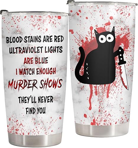 Vaso de gato de terror con tapa, taza de película de terror de acero inoxidable de 20 onzas, taza de café única con gatos, Navidad, Halloween,