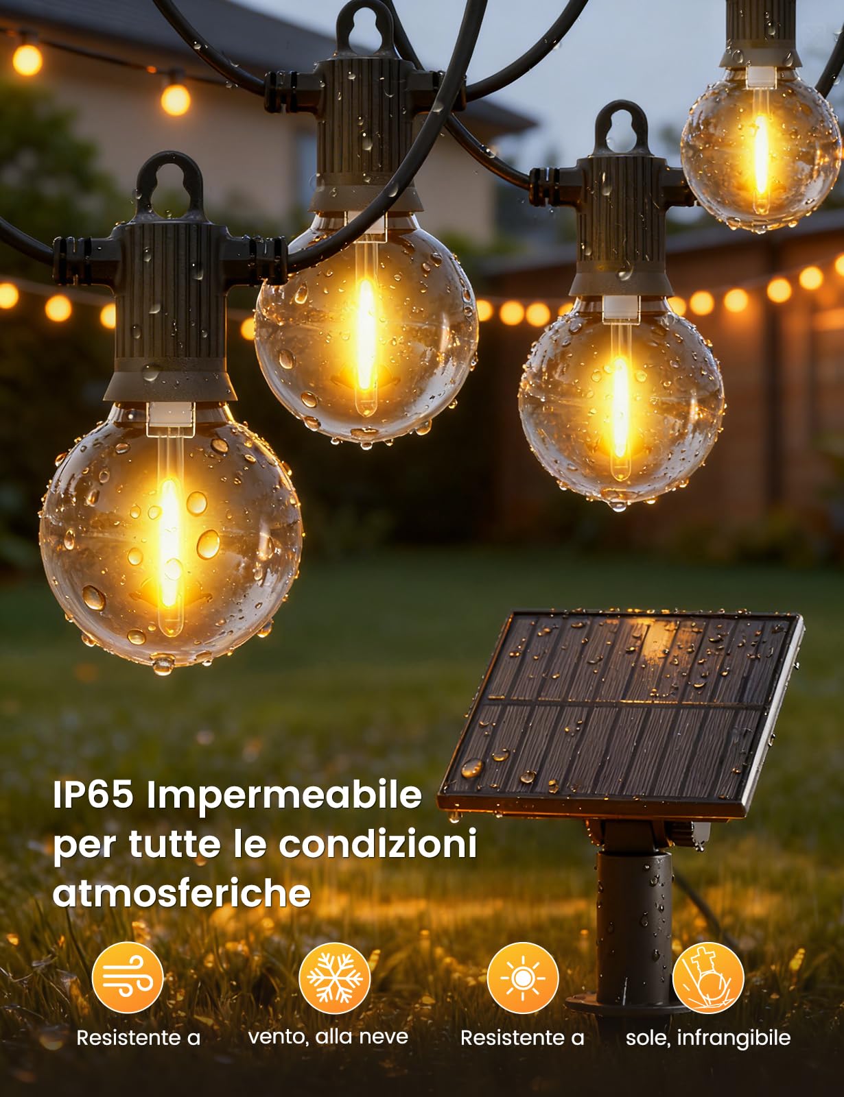 ZOTOYI Catena Luminosa Solare da Esterno 9m, 10+1 LED G40 Tenda Luminosa a Energia Solare con Pannello Regolabile e USB, per Illuminare Balcone e Giardino con 4 Modalità, IP65