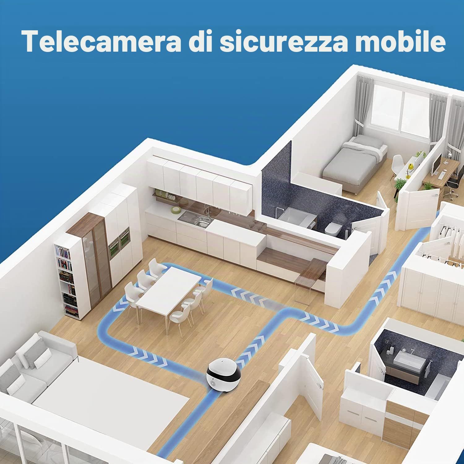 Enabot - Telecamera di sorveglianza senza fili per interni, 1080P, fotocamera a cupola mobile, con audio a 2 vie, visione notturna IR, crociera automatica, accesso remoto, slot per schede SD