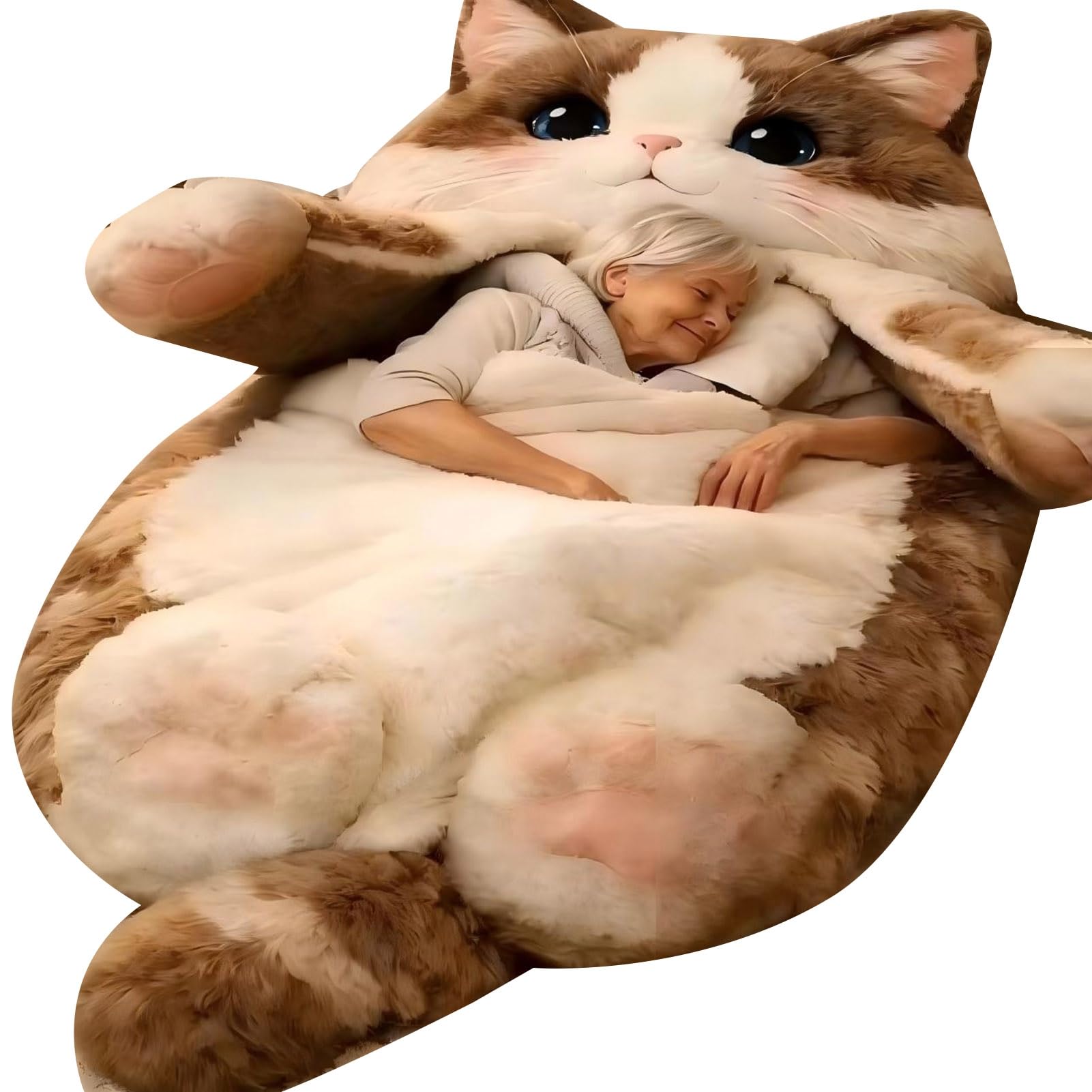 Animal Shaped Plush Sleeping Bag for Adults, 190x80cm Cozy Warm Envelope Style - Machine Washable Slumber Bag for Home, Camping and Gifts Maine Coon