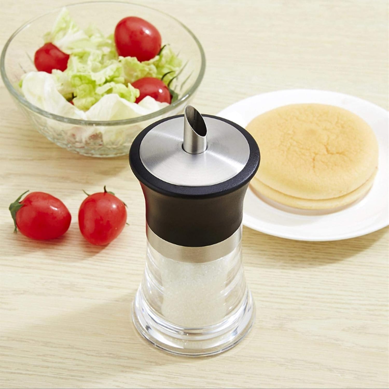 Sambhuya Sugar Dispenser 100ml Acrylic Sugar Shaker Sugar Bowl Spice Storage Bottle Salt Shaker Glass Coffee Spices Organizer Bottle Stainless Steel Lid Kitchen Accessories (Pack of 01) 2