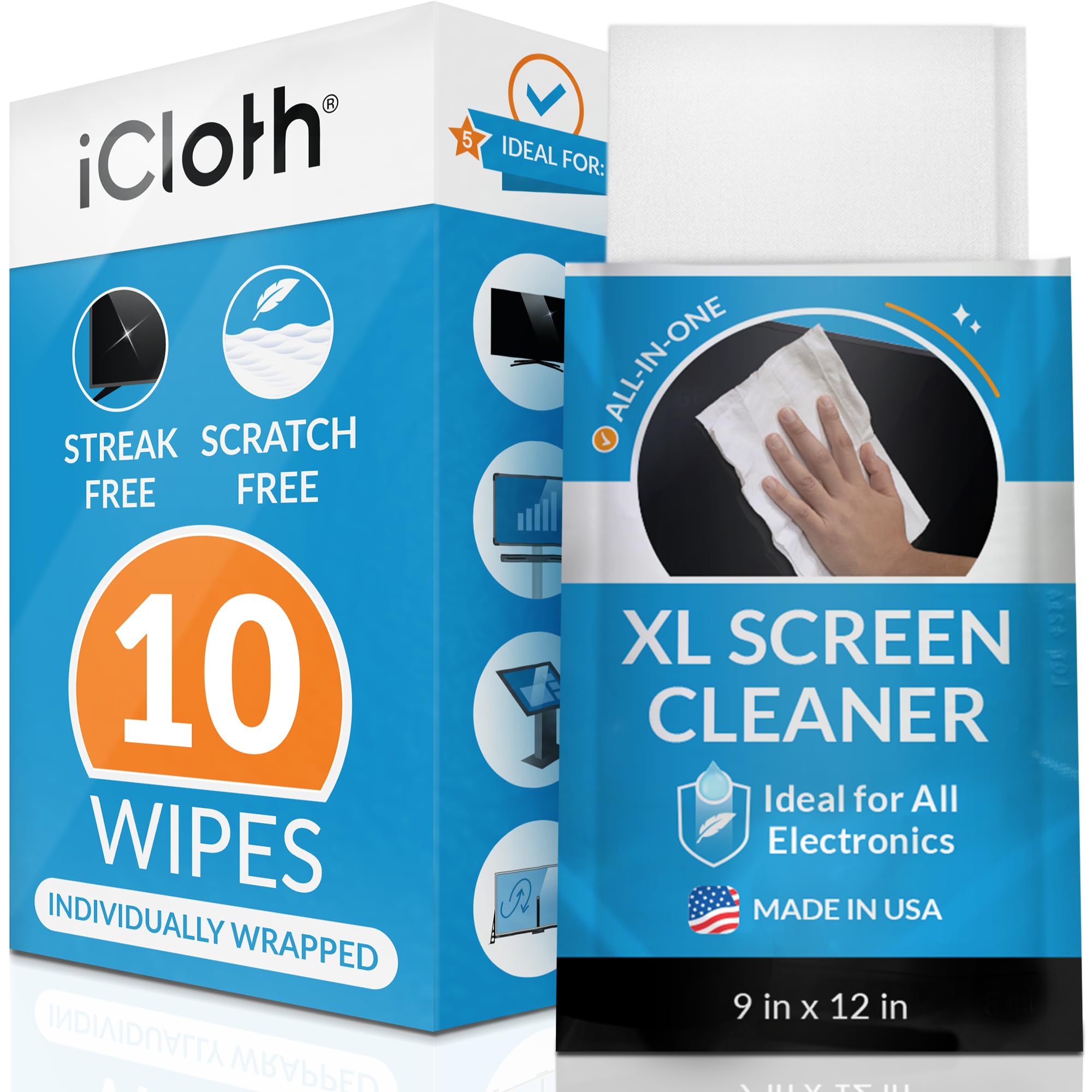 Sponsored Ad - iCloth XL Screen Cleaning Wipes, Lint-Free and Streak-Free, Fast-Drying, Removes Dust, Fingerprints, and Smudges (10 XL Wipes)