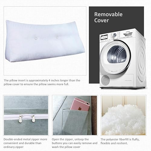 Miniatura 3 de Johnear Almohada para cabecero sin botones, de terciopelo, gran descanso, almohada de cuña de lectura, soporte de cama triangular, respaldo