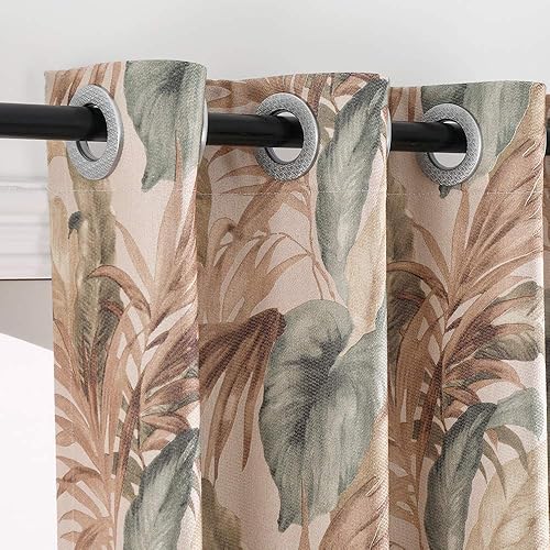 Vista 15 de Autumn Dream Cortinas opacas blancas con ojales en la parte superior, hojas pastorales de microfibra, flamenco floral, cortinas de granja para sala