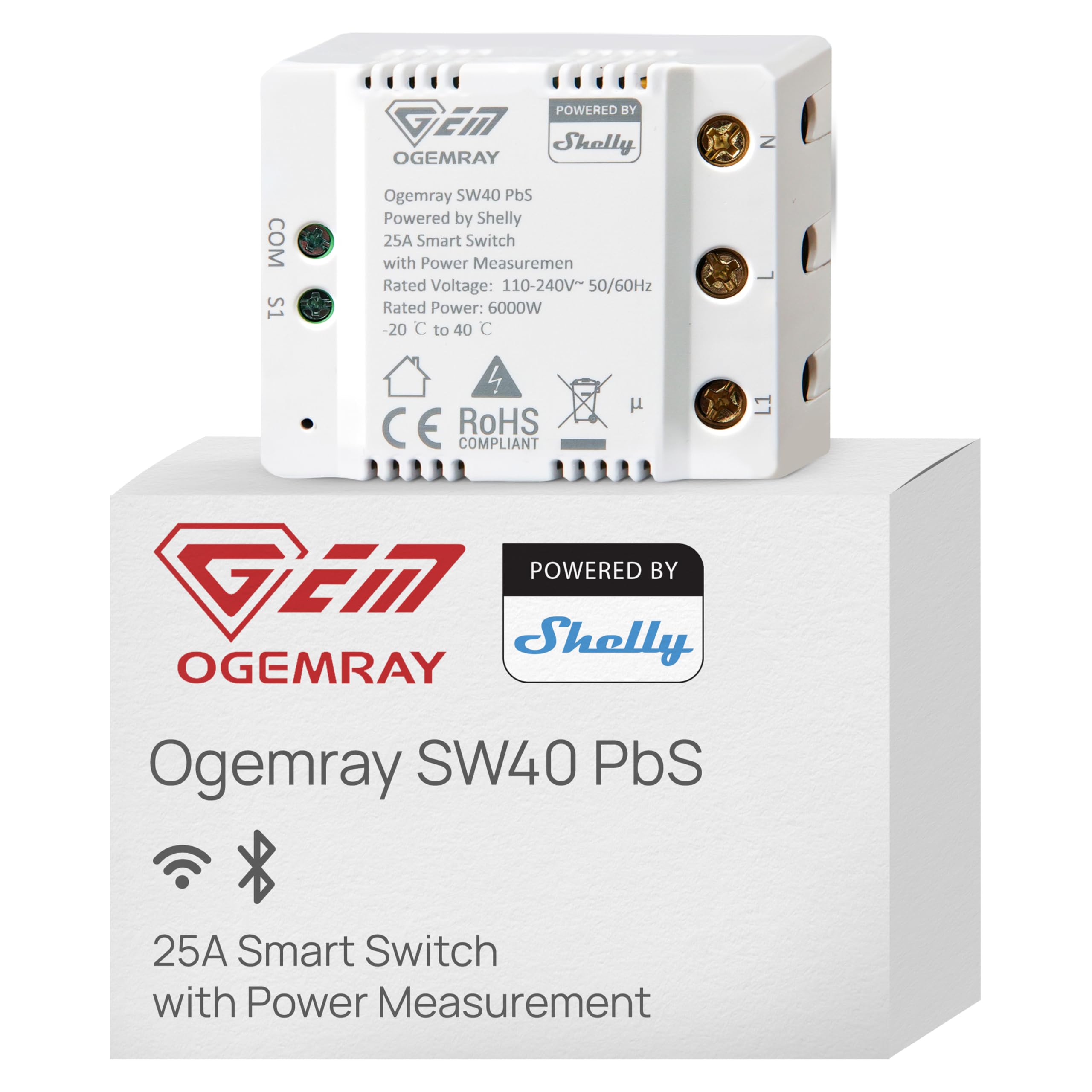 Shelly Ogemray Smart Relay 25A - Rel? intelligente Ogemray 25A + PM