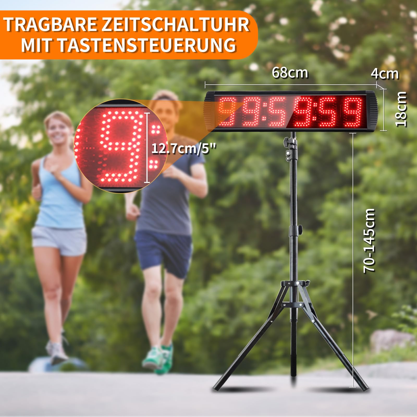 YZ Countdown Timer für Wettbewerbe, 5 Zoll Gym Timer mit Stativ, Stoppuhr Sport mit Fernbedienung, 6 Stelliges Digitales Led Display Digital Uhr, Stoppuhr Digital für Home Gym Garage