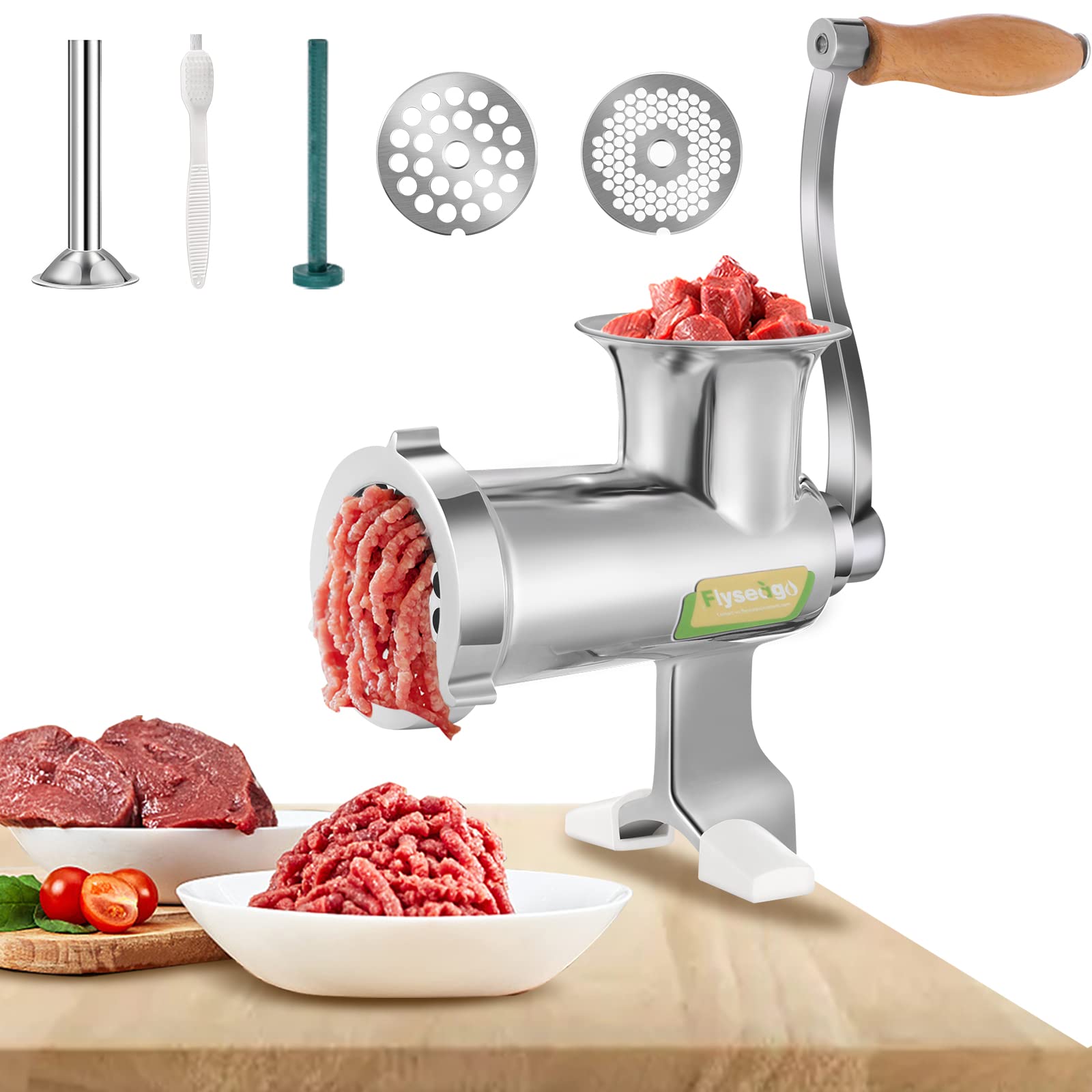 Meat Grinder Manual Stainless Steel Food Grinding Machine Sausage Stuffer Hand Cranked Filler Mincer Chopper for Home Use Ground Beef Vegetables Processor Dish Washer Safe (#10)