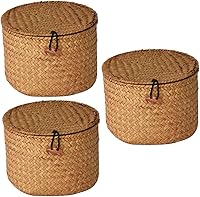 Vista 1 de NOLITOY Caja de almacenamiento de 3 piezas con tapa, estante redondo, bandeja para verduras con tapa, decoración de mano, cestas de almacenamiento