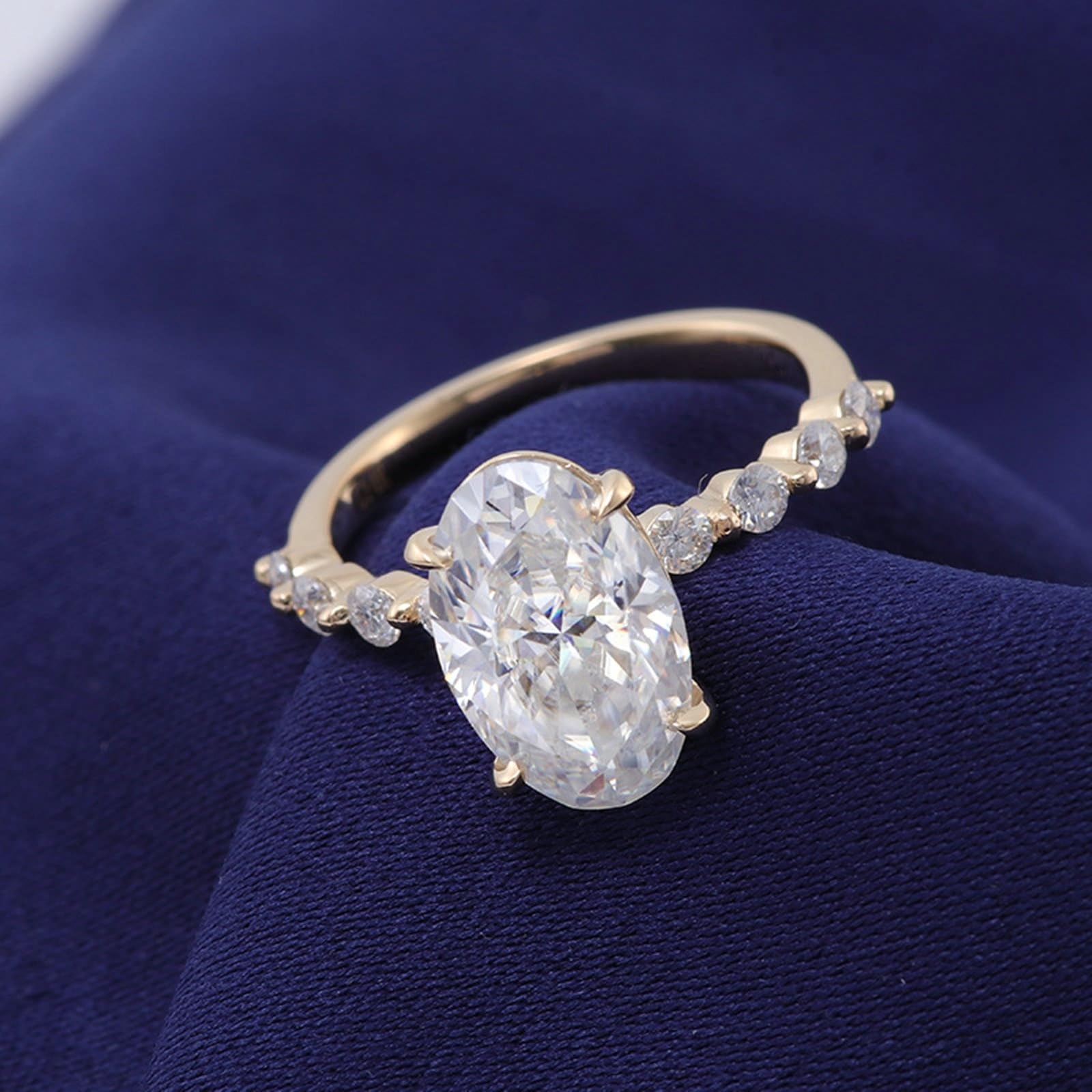 Wycian Anillo de propuesta de matrimonio, oro blanco, 9 K, moissanita, con moissanita ovalada de 1/2/3 quilates, talla 45 (14,3), fácil para hermana y Navidad, grabado