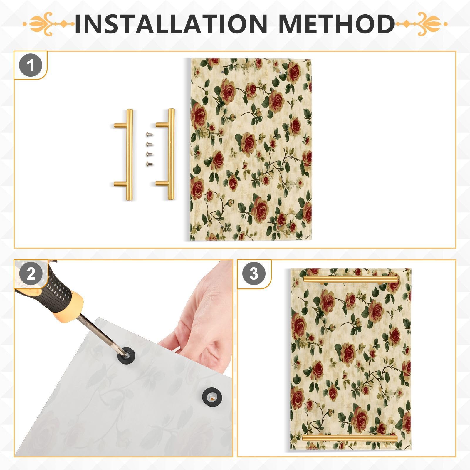 Wassud Bathroom Vanity Tray with Handles Vintage Floral Acrylic Jewelry Perfume Organizer for Bathroom Kitchen Counter 11.81