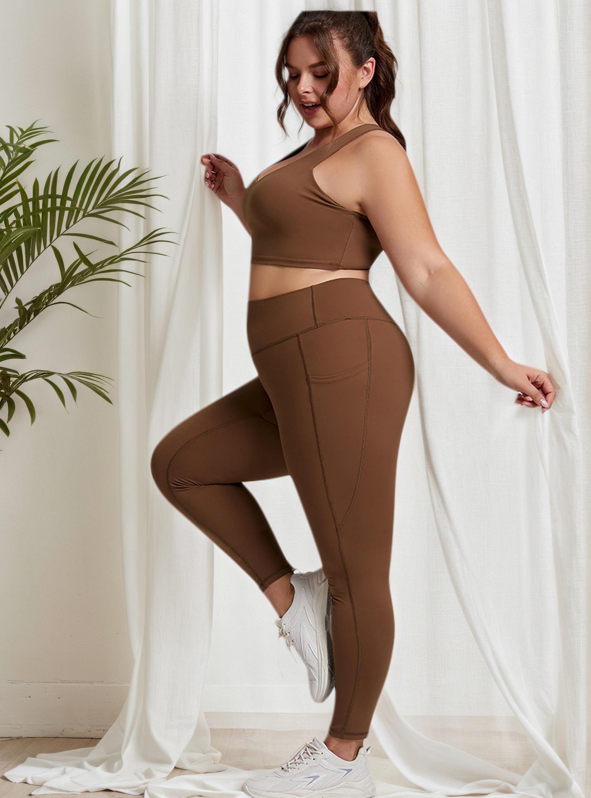 Damskie 2-częściowe stroje zestawy legginsów dopasowane wycięcie pod szyją duże legginsy do jogi w talii spodnie pasujące zestawy trening streetwear